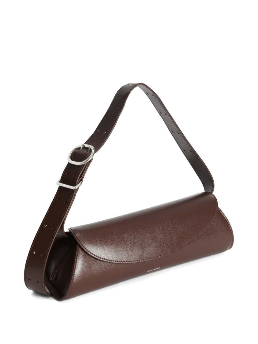 Jil Sander Curved Flap Brown Calf Leather Shoulder Bag