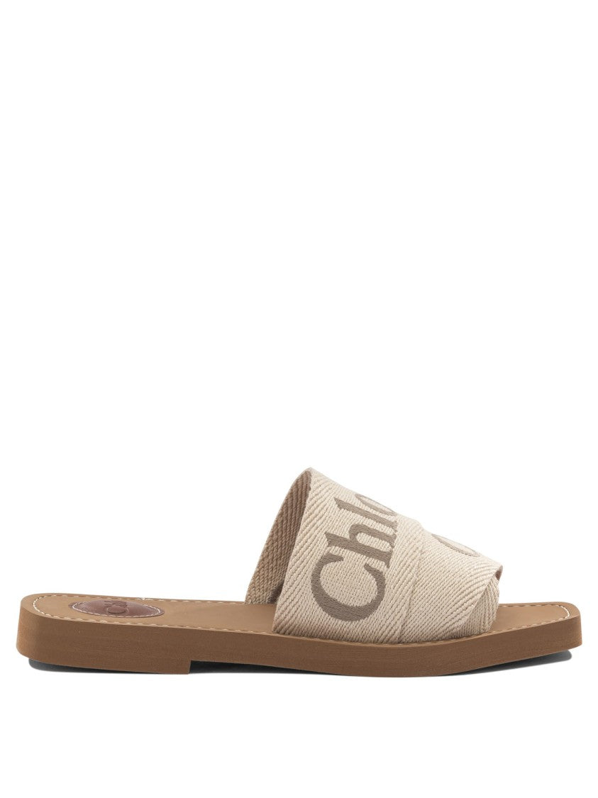 Chloé Textured Linen Slide Sandal With Eco-Friendly Design