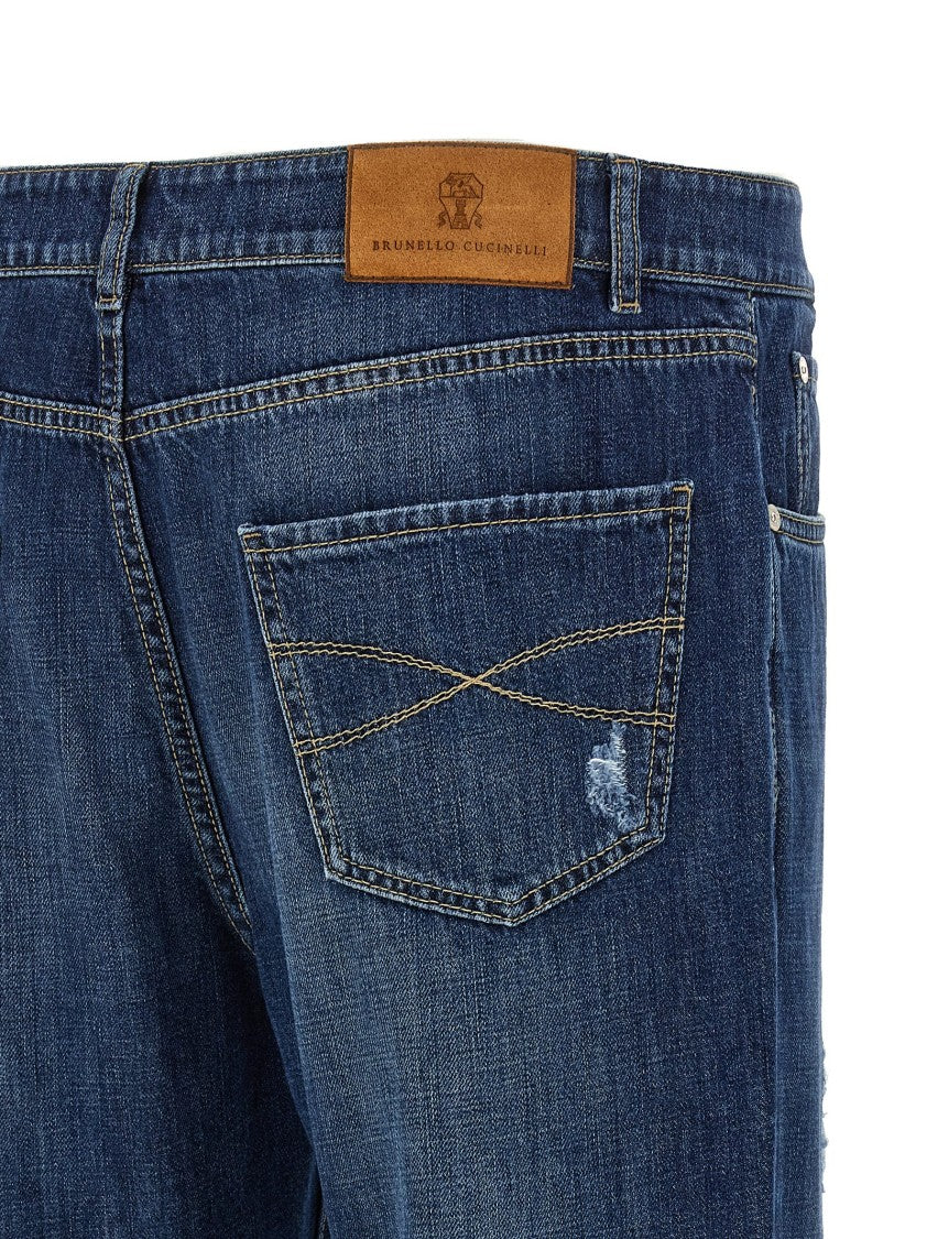 Brunello Cucinelli Used-Effect Denim Jeans With Turned-Up Cuffs