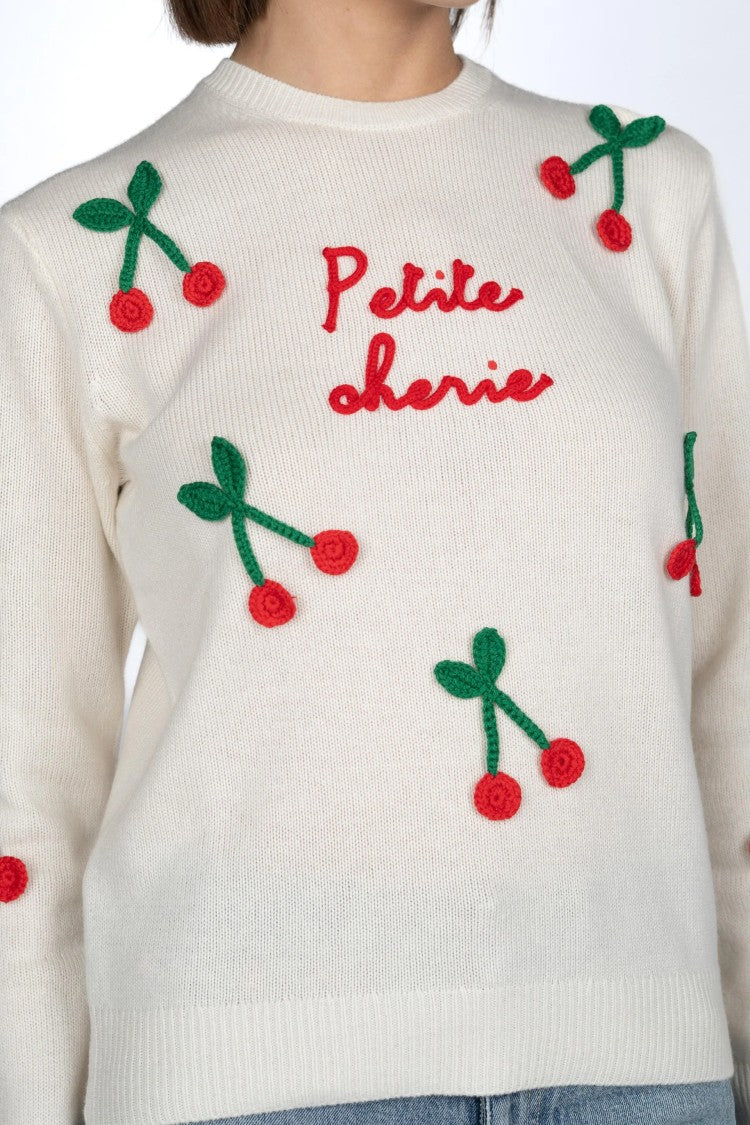 Mc2 Saint Barth Playful White Sweater With Cherry Motifs