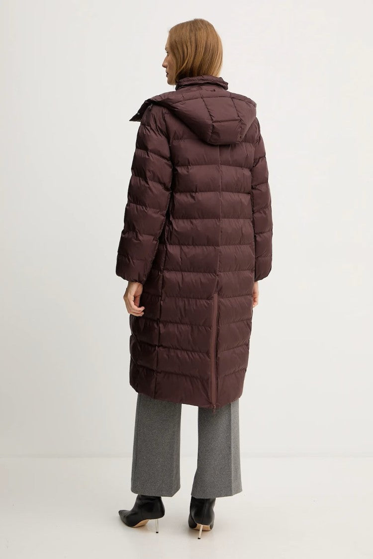 Max Mara Burgundy Quilted Long Coat With Adjustable Hood