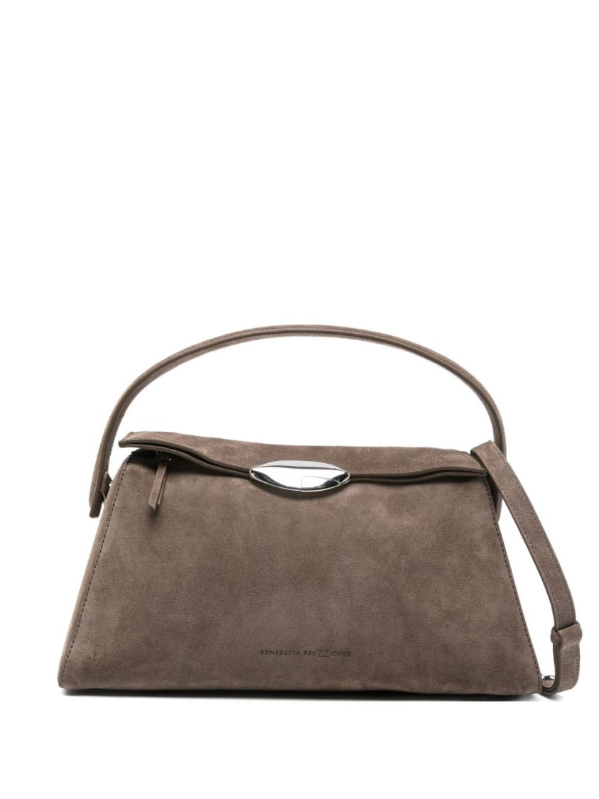 Benedetta Bruzziches Trapezoidal Brown Shoulder Bag With Adjustable Strap