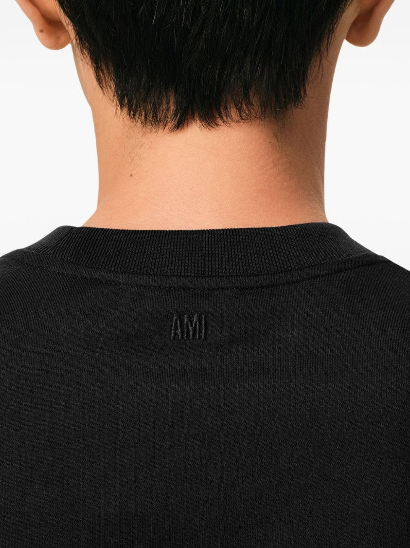 Ami Paris Embroidered Logo Black Crew Neck T-Shirt
