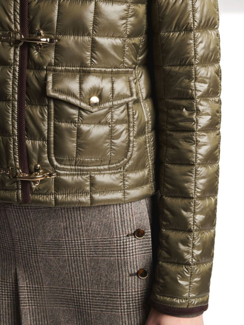 Fay Quilted Green Jacket With Structured Collar