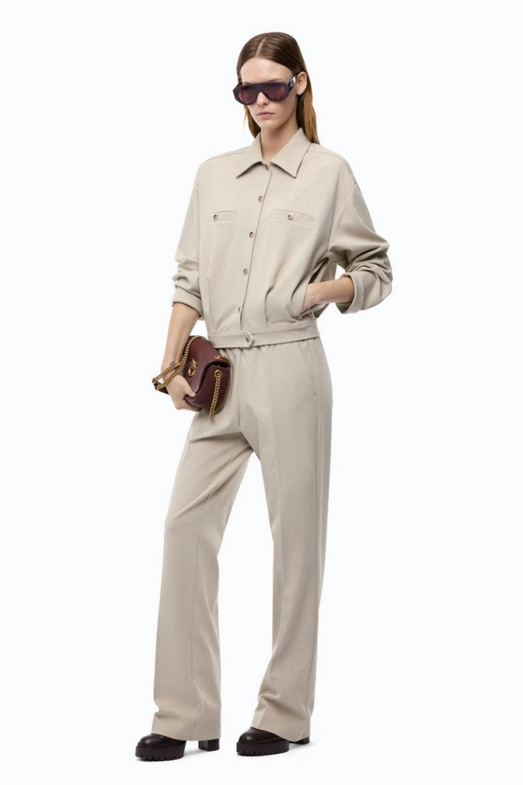 Pinko Beige Elastic-Waist Pleated Trousers