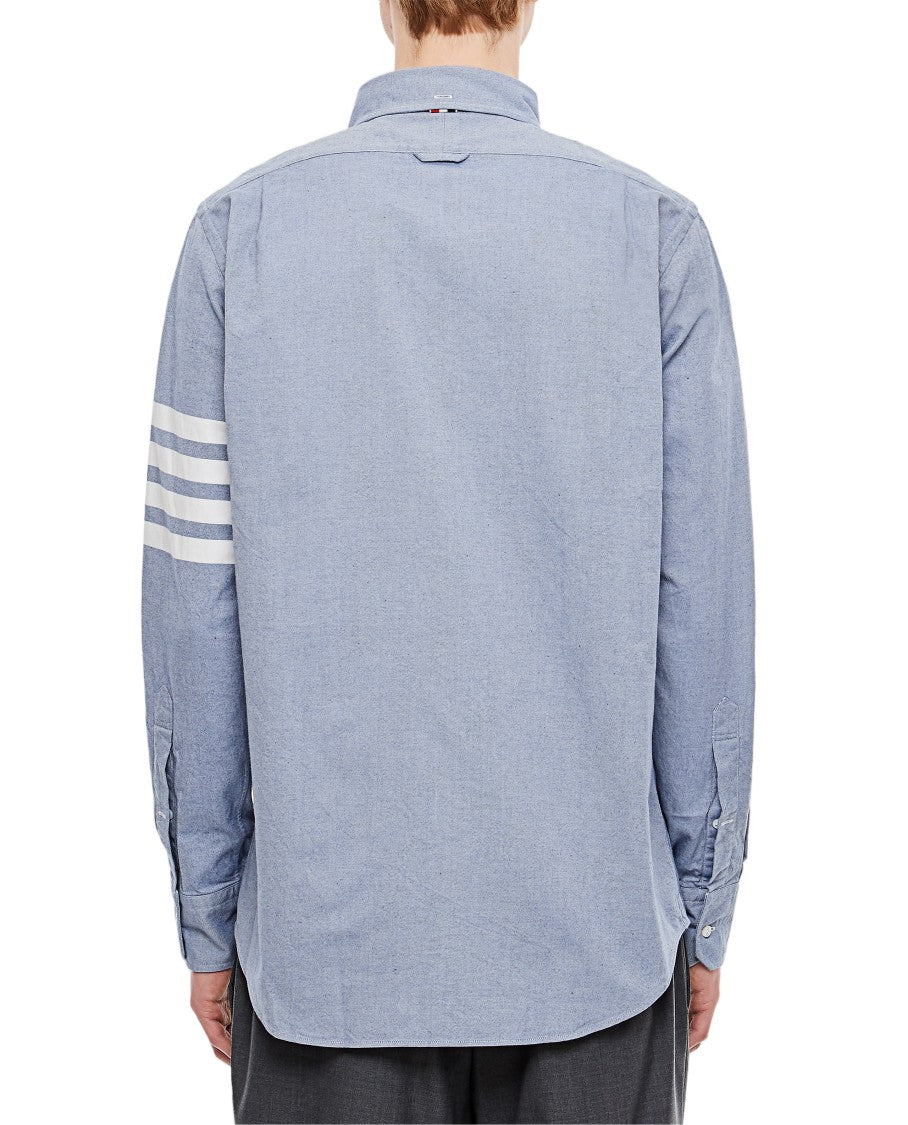 Thom Browne Light Blue Button-Down Shirt With Signature Stripes And Custom Details