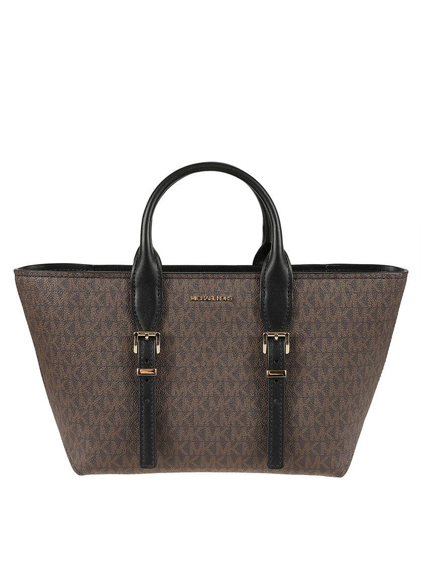 Michael Kors Structured Brown Handbag With Rolled Top Handles