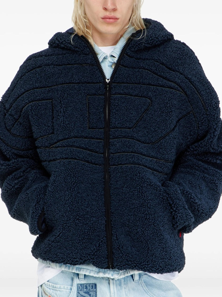 Diesel Plush Hooded Jacket With Textured Fabric And Zip-Up Front