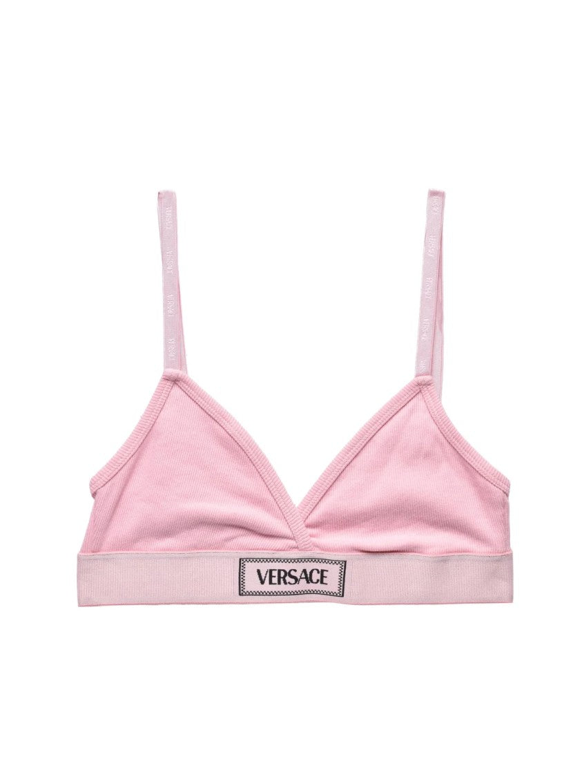 Versace Collection Ribbed Cotton-Elastane Blend Bra With Signature Logo Patch