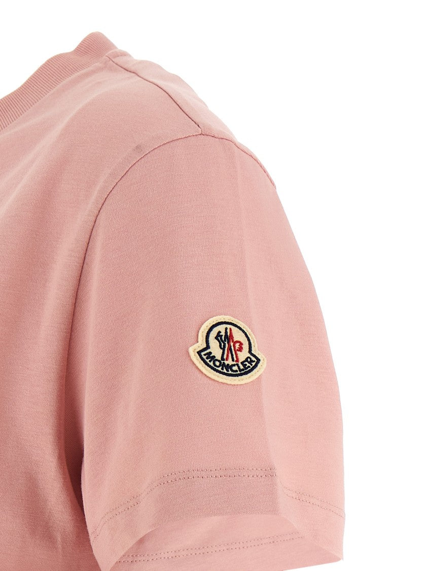 Moncler Embroidered Logo Crewneck T-Shirt In Soft Pink