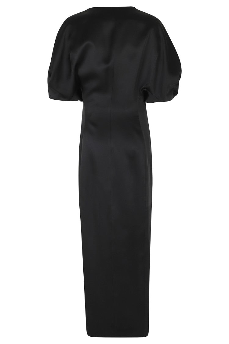 Raquel Diniz Black Anastasia V-Neck Jeweled Button Acetate-Blend Dress