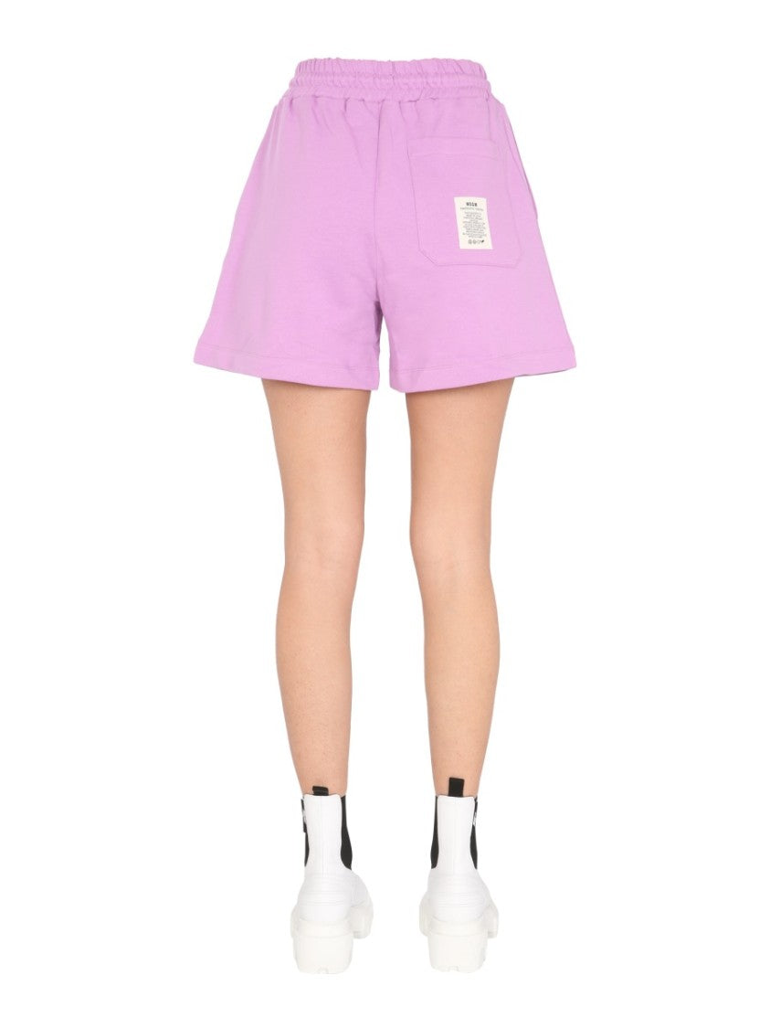 Msgm Relaxed Fit Cotton Shorts With Adjustable Waistband