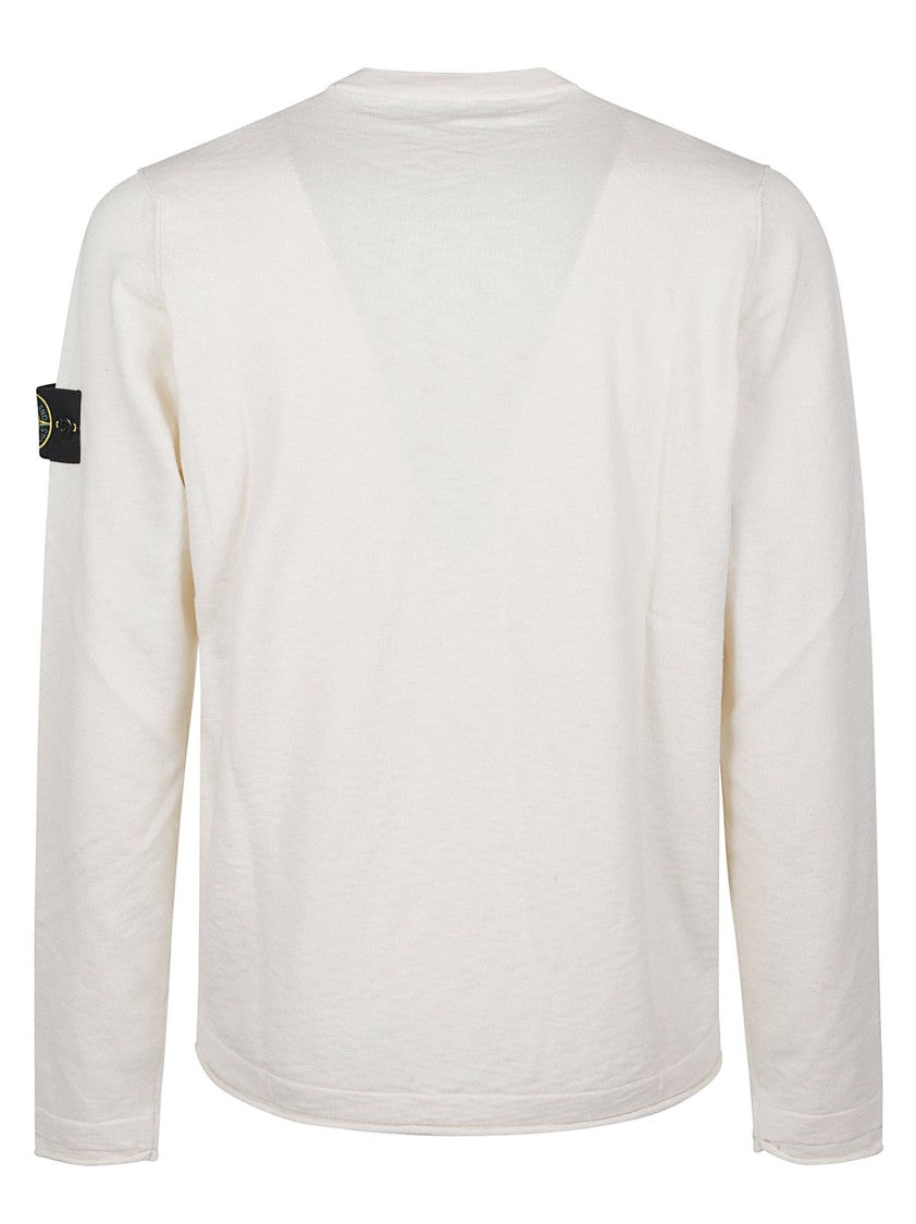 Stone Island White Basic Logo Long-Sleeve Cotton-Blend Sweater