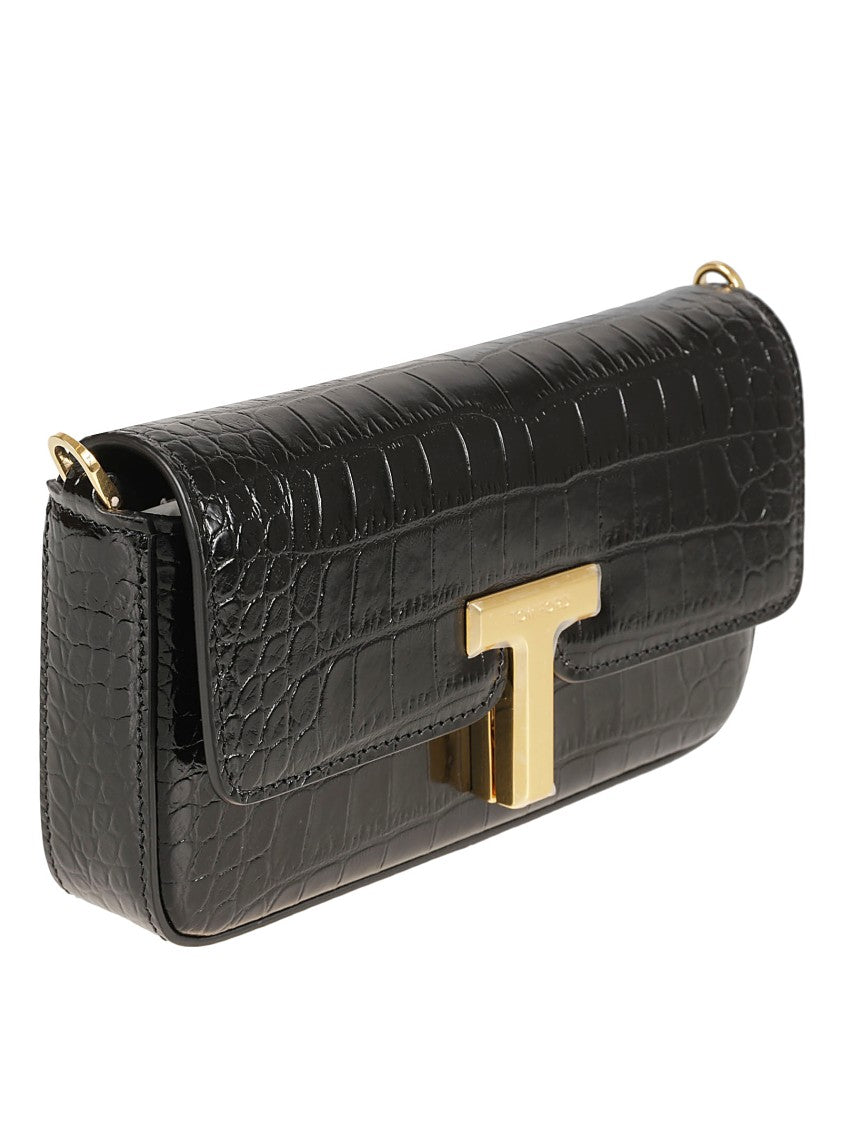 Tom Ford Mini Clutch Bag In Embossed Black Crocodile Leather