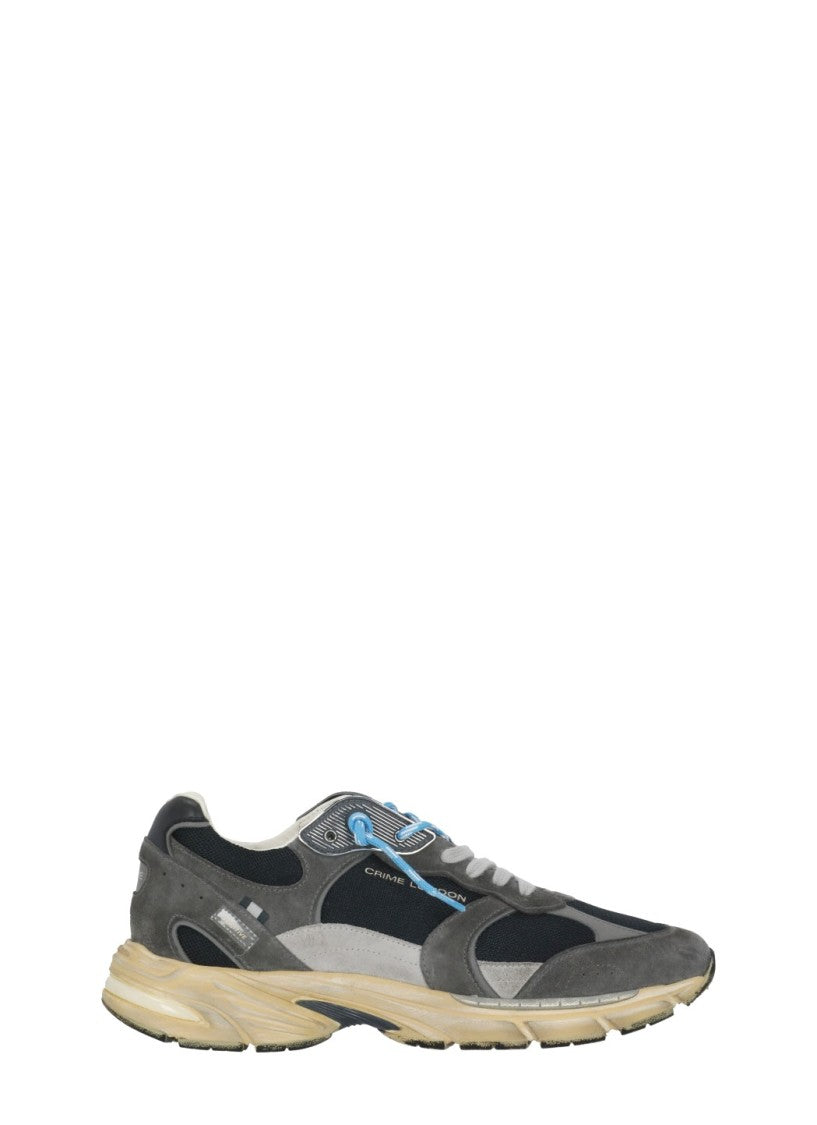 Crime London Blue Fugitive 9094 Leather Mesh Used-Effect Sneakers