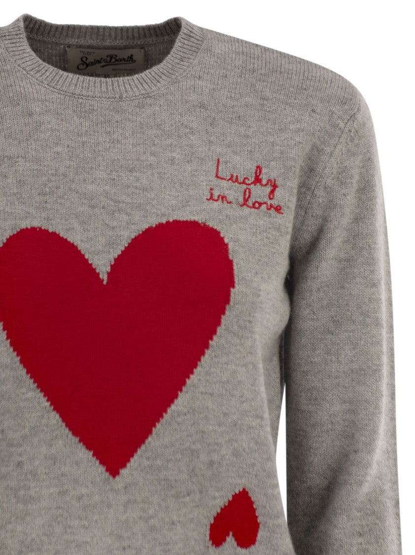 Mc2 Saint Barth Wool And Alpaca Blend Jumper With Heart Motifs