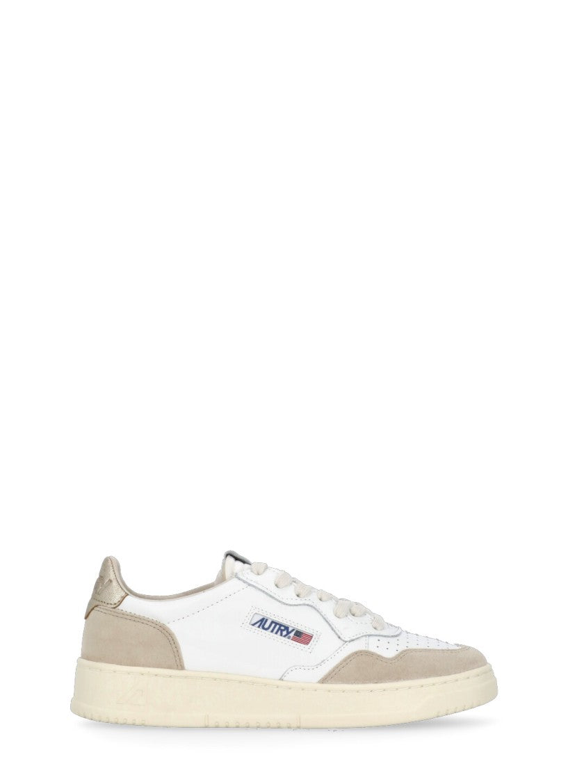 Autry White Smooth Leather Golden Accent Sneakers