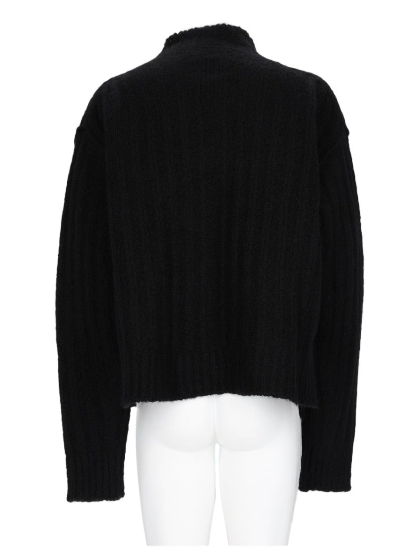 Rick Owens Ribbed Knit Sweater With Slightly Ruffled Neckline