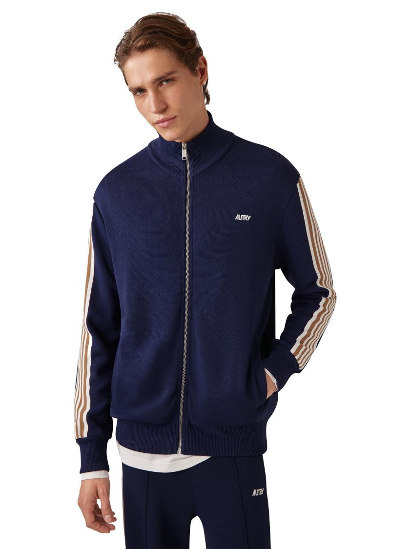 Autry Zip-Up Sweatshirt In Navy Viscose Blend
