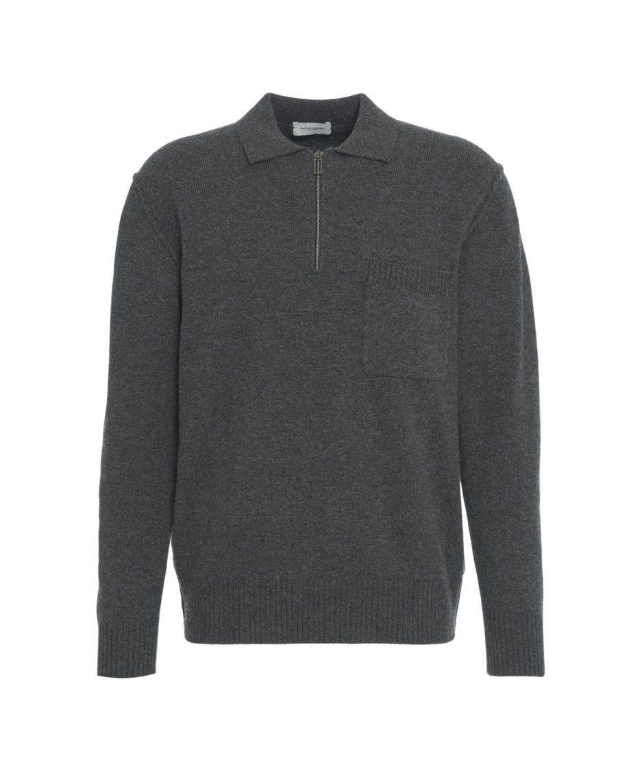 Paolo Pecora Dark Grey T-Neck Knitwear With Classic Polo Collar