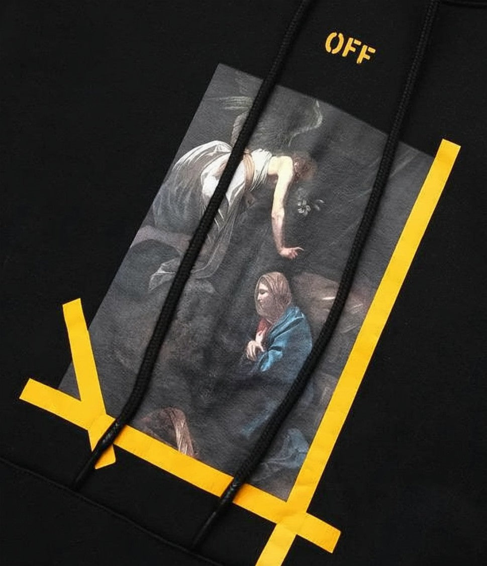 Off-White Graphic Print Drawstring Hoodie With Iconic Arrow Motif