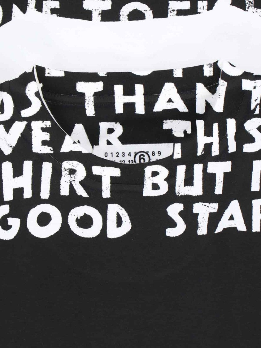 Mm6 By Maison Margiela Bicolor Contrast Print T-Shirt With Round Neckline And Short Sleeves