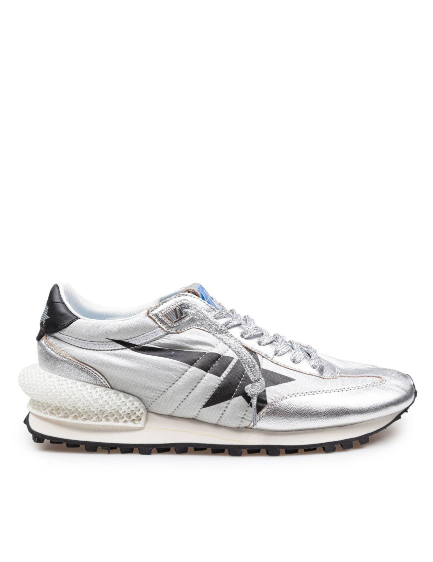 Golden Goose Running Sneakers In Leather And Nylon Silver/Black