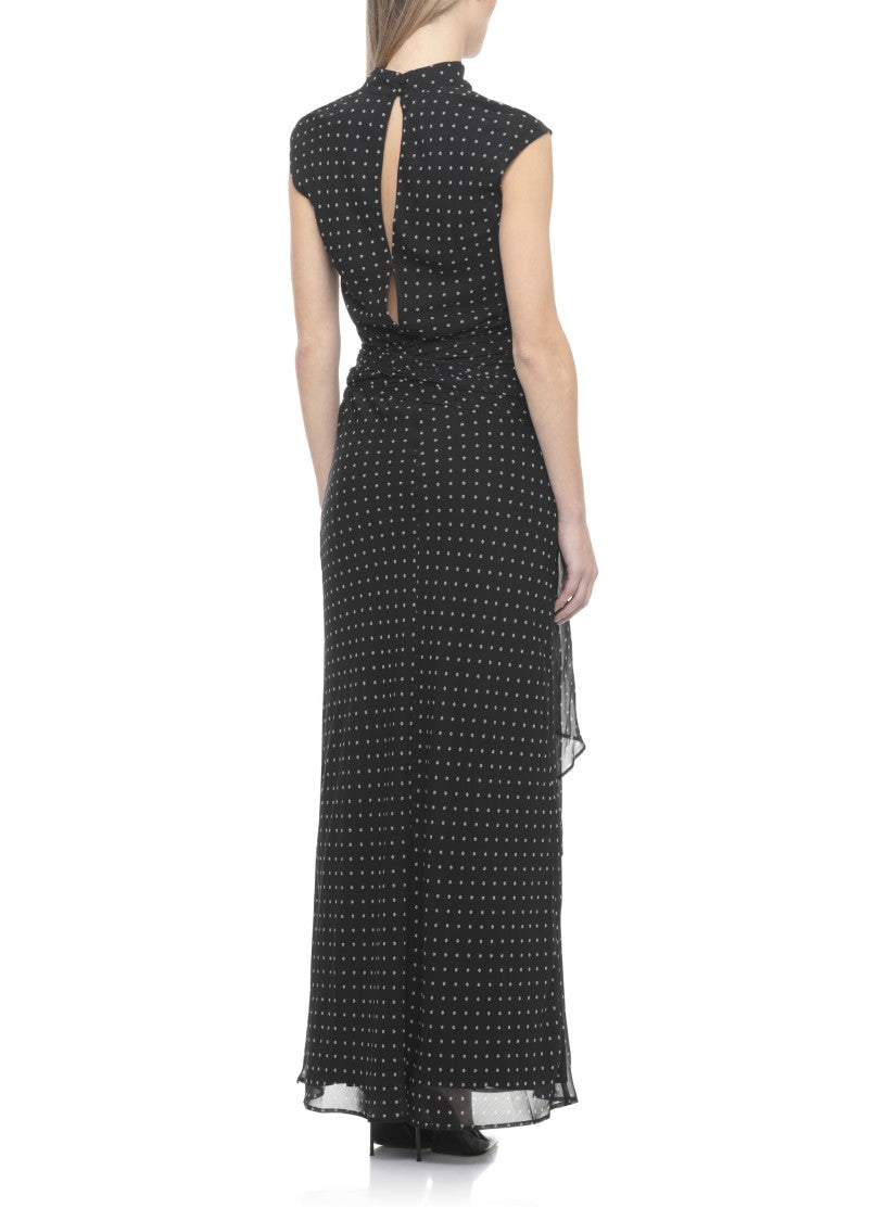 Rotate Maxi Dress With Round Neckline And Drape Detail