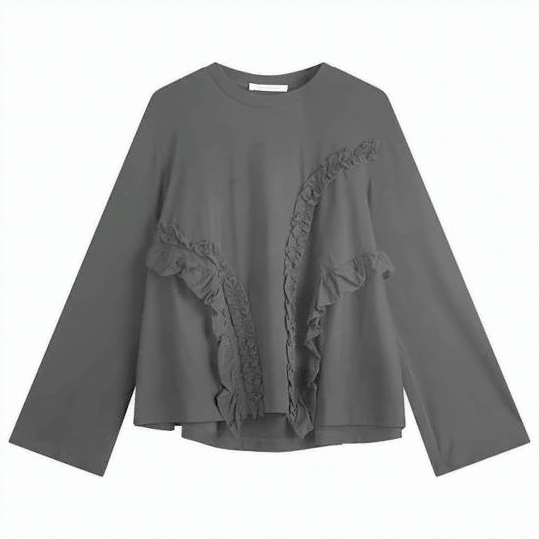 Cecilie Bahnsen Long-Sleeved Top With Ruffle Detailing In Grey