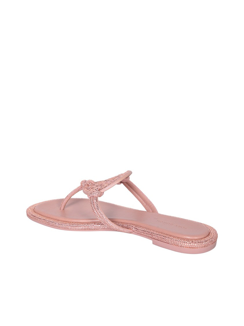 Tory Burch Crystal-Embellished Leather Flip-Flops With Elegant Narrow Fit