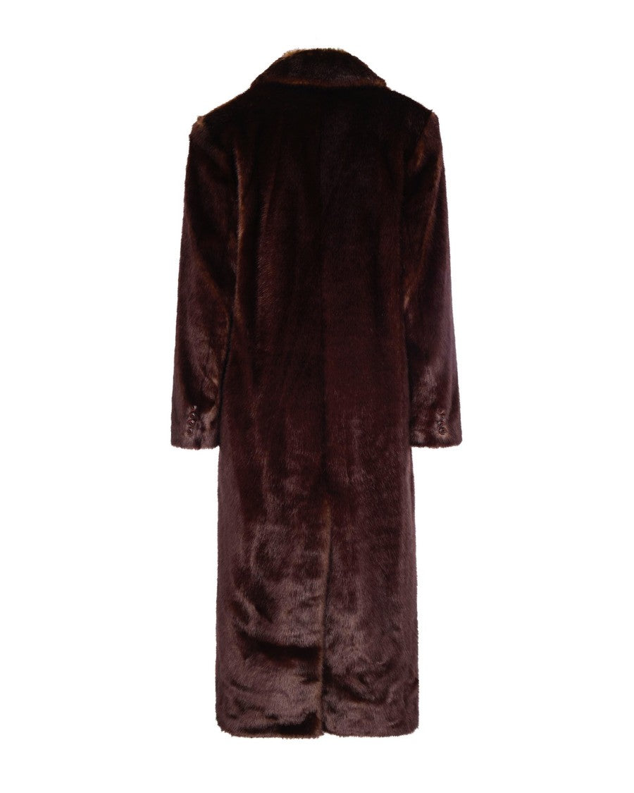 Stand Studio Straight Silhouette Brown Synthetic Fur Coat