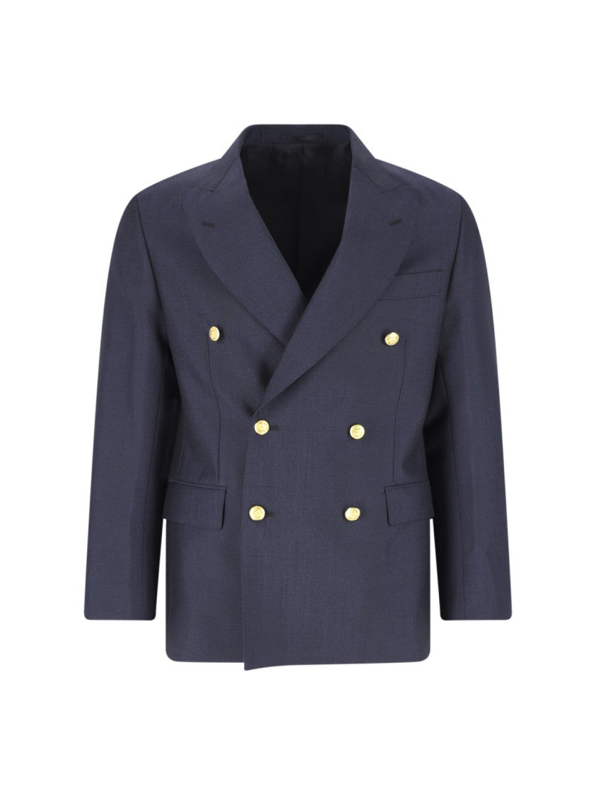 Kaptain Sunshine Navy Blue Double-Breasted Wool Blend Blazer