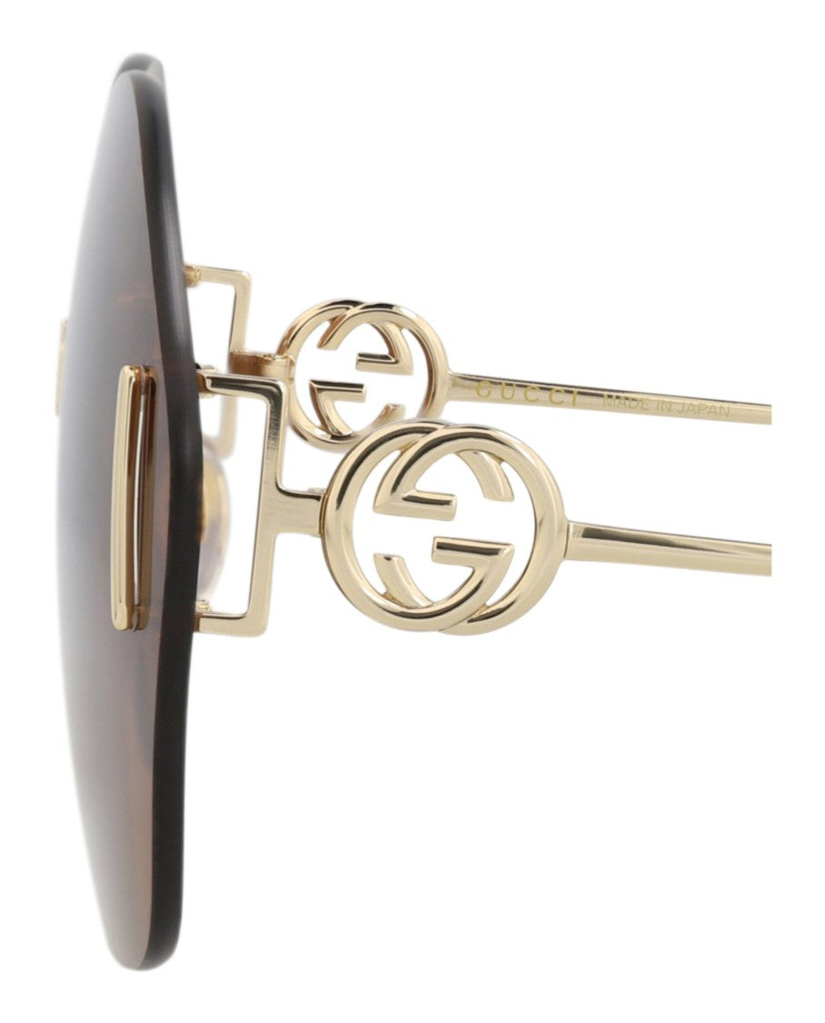 Gucci Round-Frame Metal Sunglasses With Gold-Tone Accents And Rimless Design