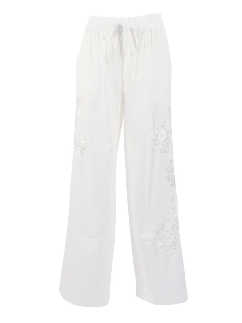 P.A.R.O.S.H. Wide Leg Embroidered Drawstring Straight-Leg Pants