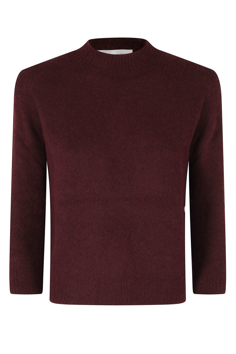 Roberto Collina Burgundy Three-Quarter Sleeve Cashmere-Blend Turtleneck