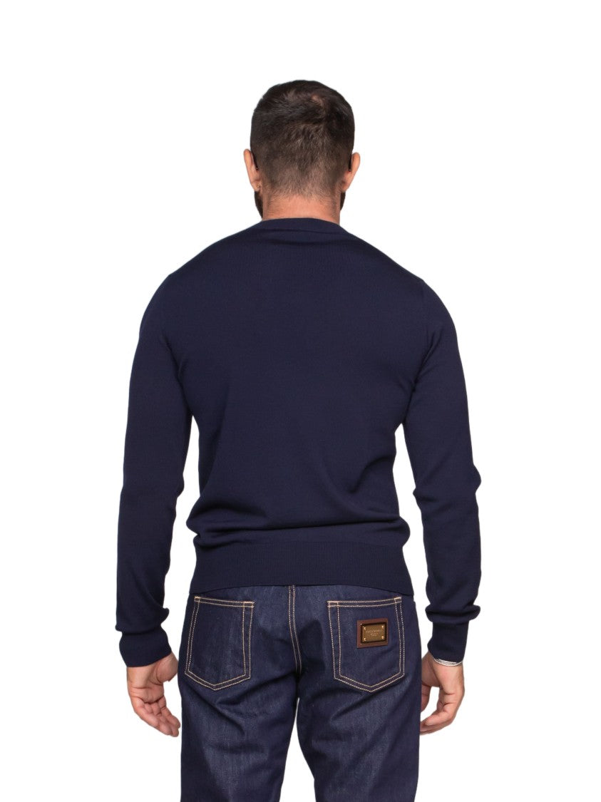 Dolce & Gabbana Fitted Long-Sleeve Crew Neck Sweater With Subtle Embroidery