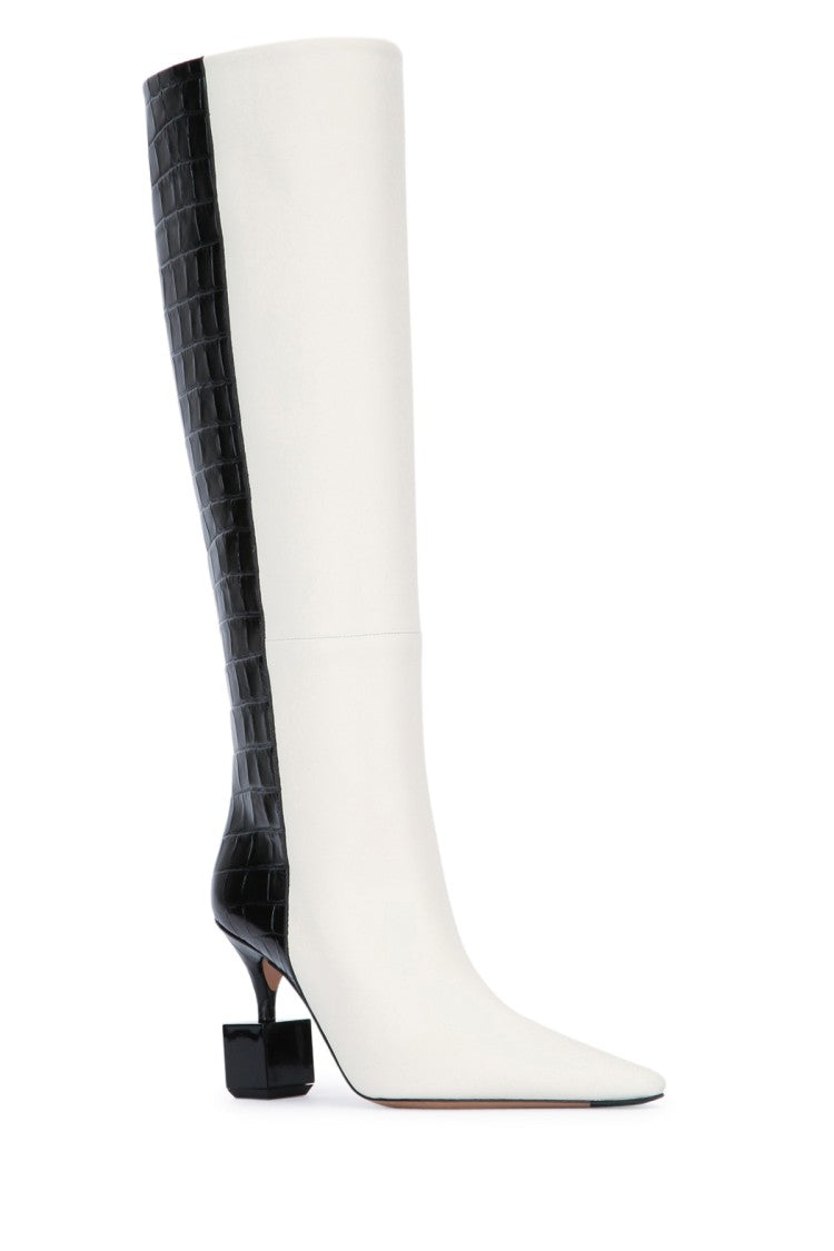 Jacquemus Knee-High Boots With Glossy Croc-Embossed Panel