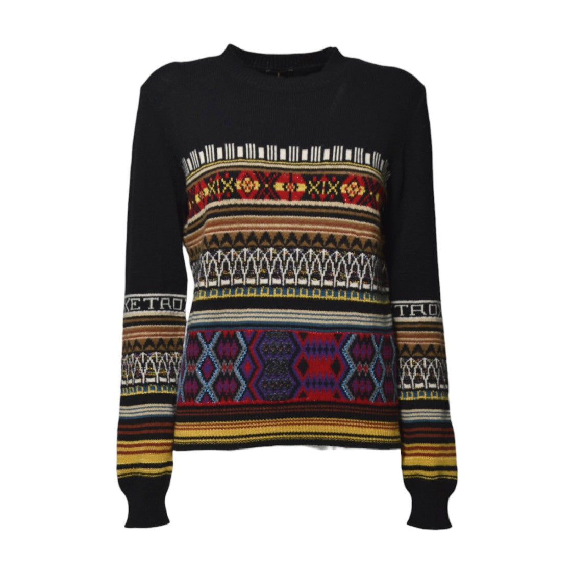 Etro Black Wool Crewneck Sweater With Jacquard Pattern