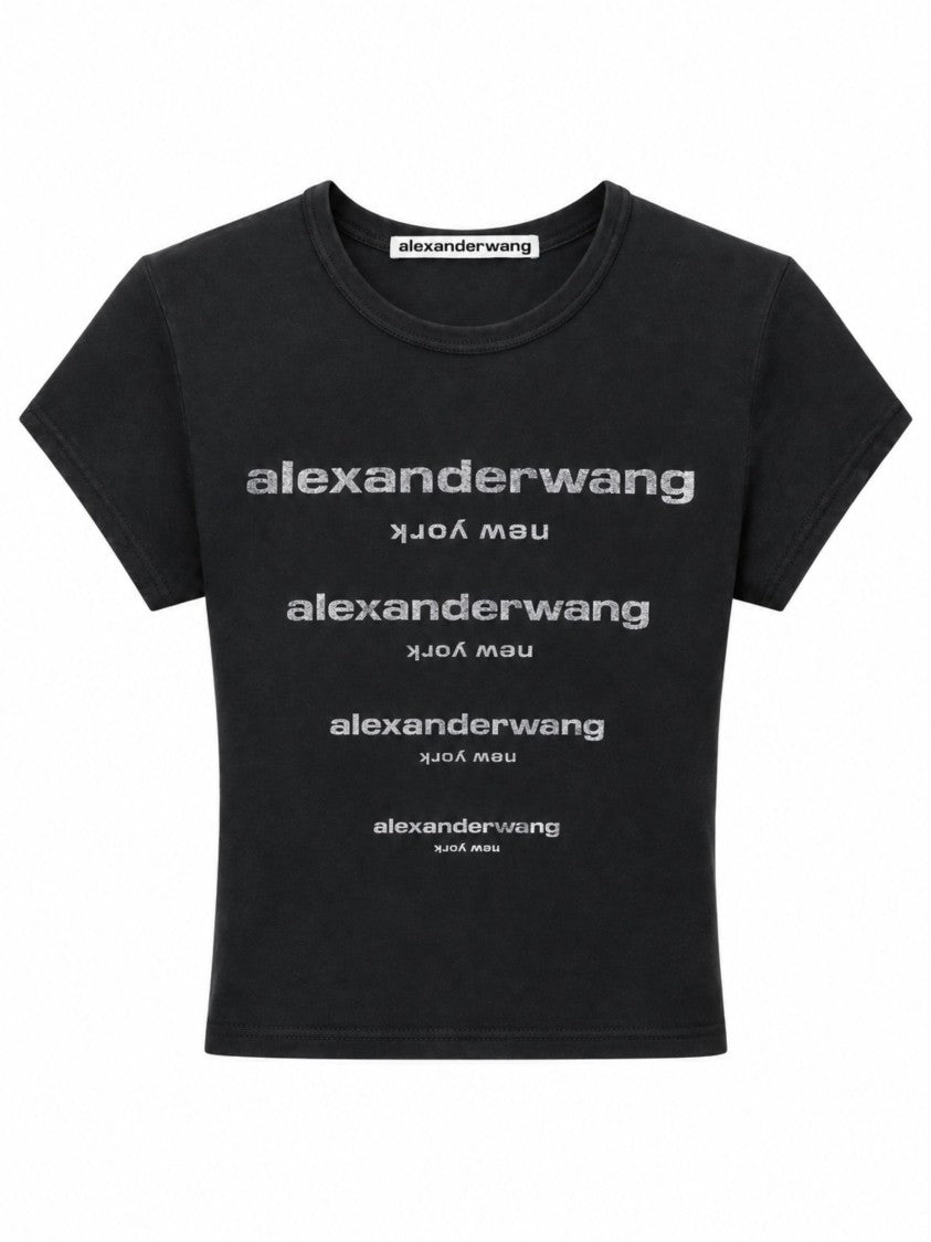 Alexander Wang Black Crystal Logo Cotton T-Shirt