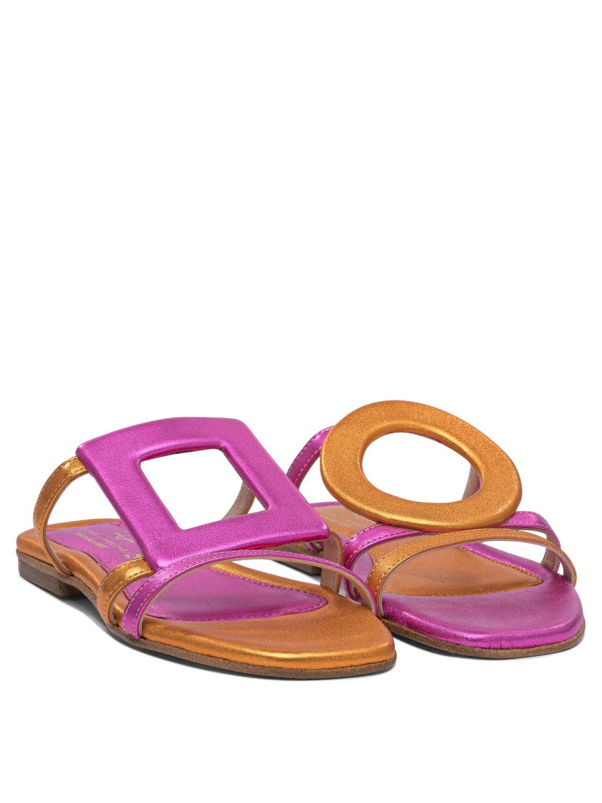 Elina Linardaki Leather Sandals In Pink And Orange