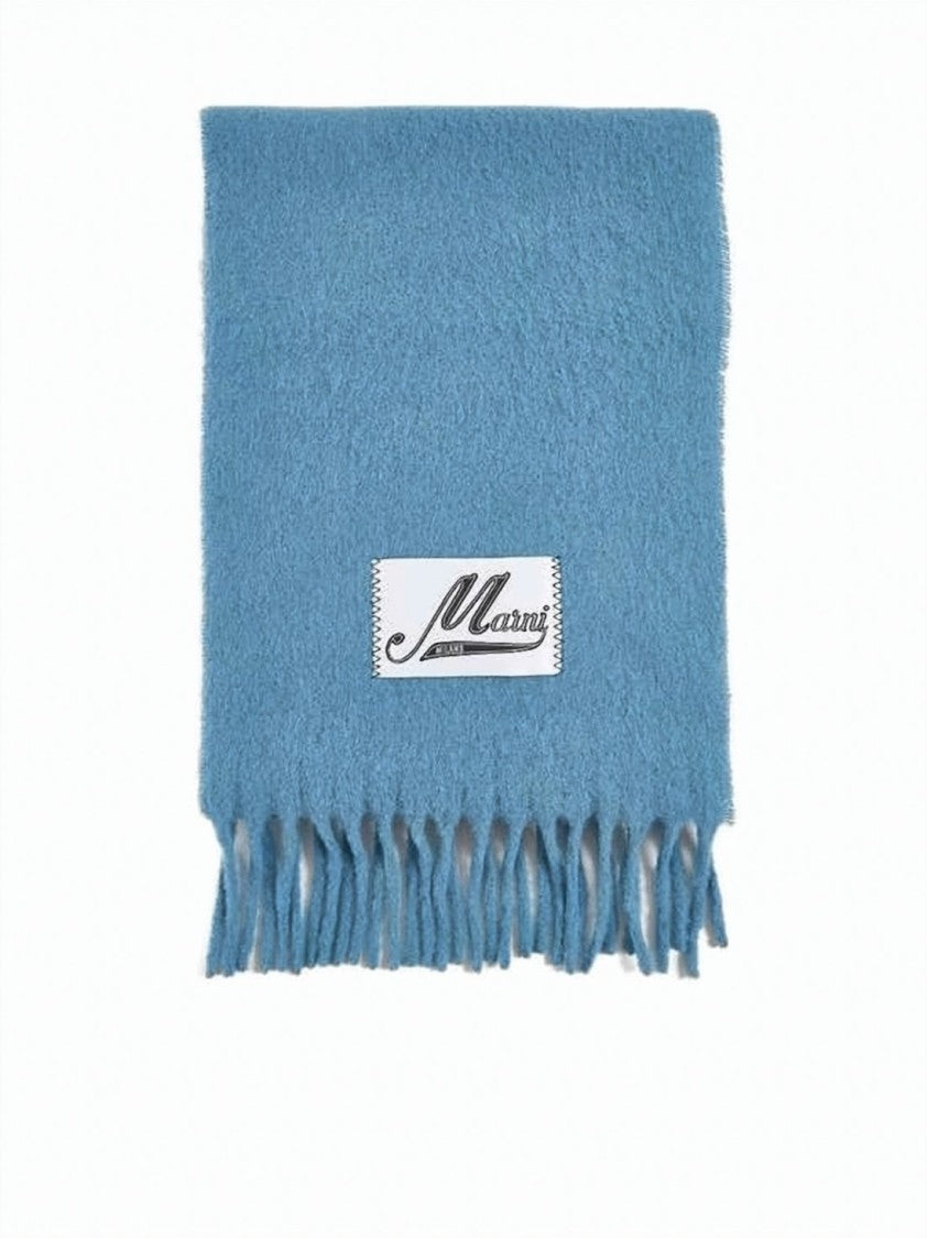 Marni Turquoise Alpaca Blend Scarf With Fringed Edges