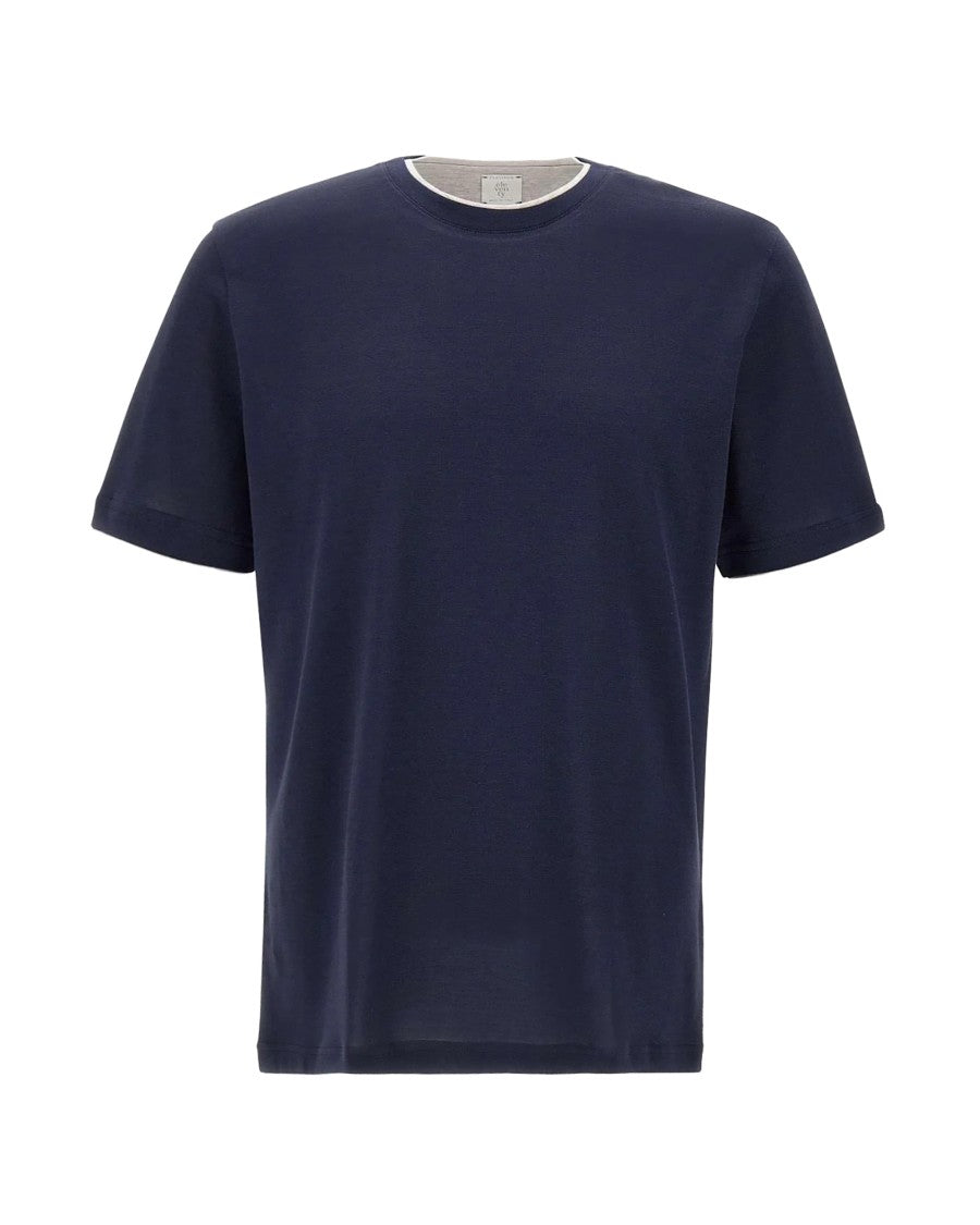 Eleventy Short-Sleeve Crew Neck T-Shirt In Deep Blue Cotton