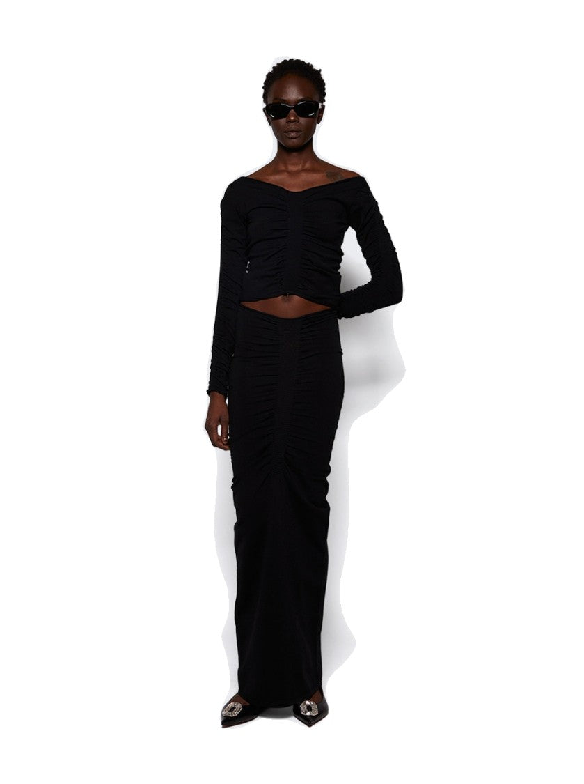 Alexander Wang Ruched Midi Skirt Black