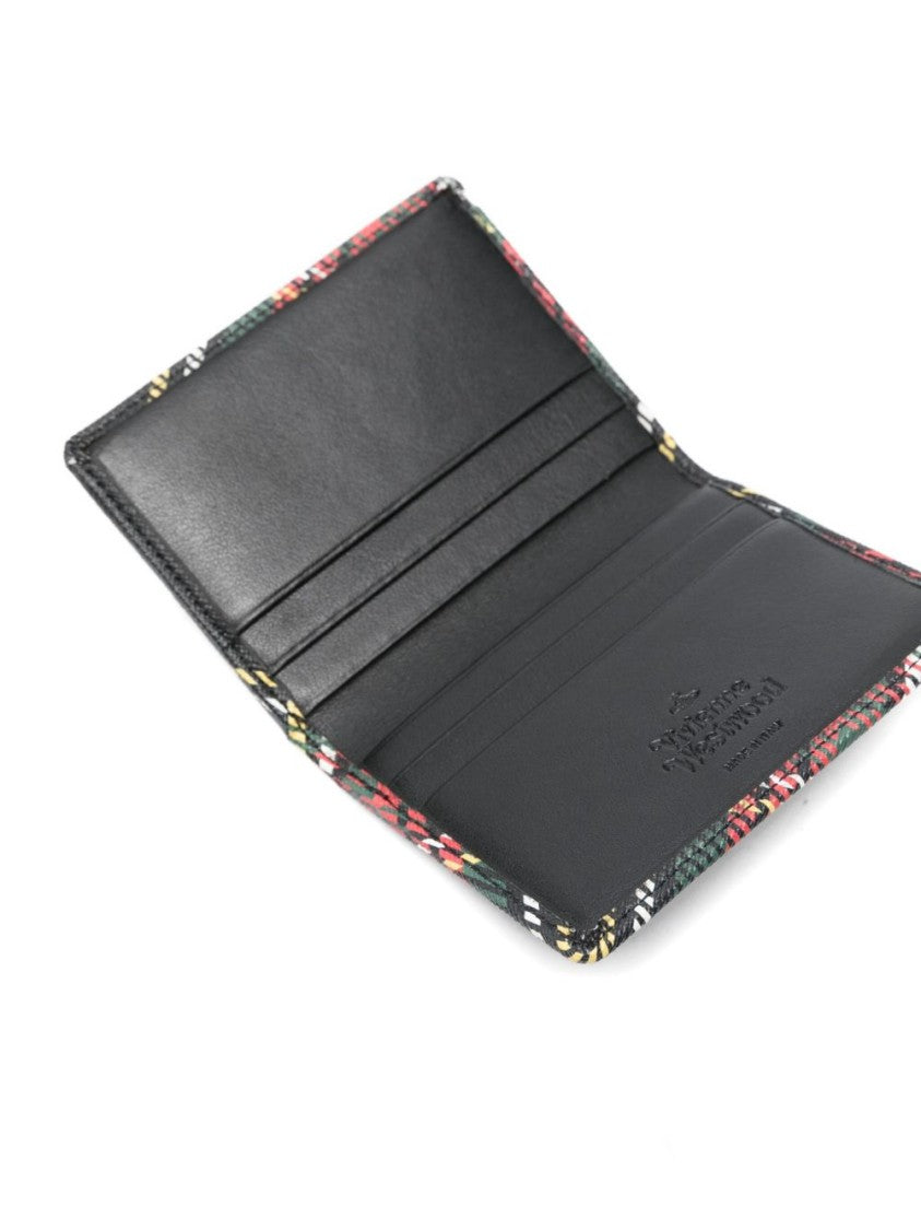 Vivienne Westwood Black Tartan Plaid Orb Emblem Wallet
