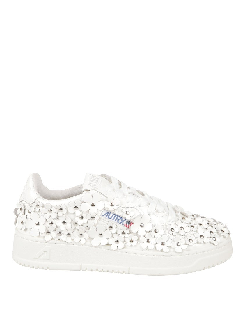 Autry Low-Top White Sneakers With Floral Embellishments