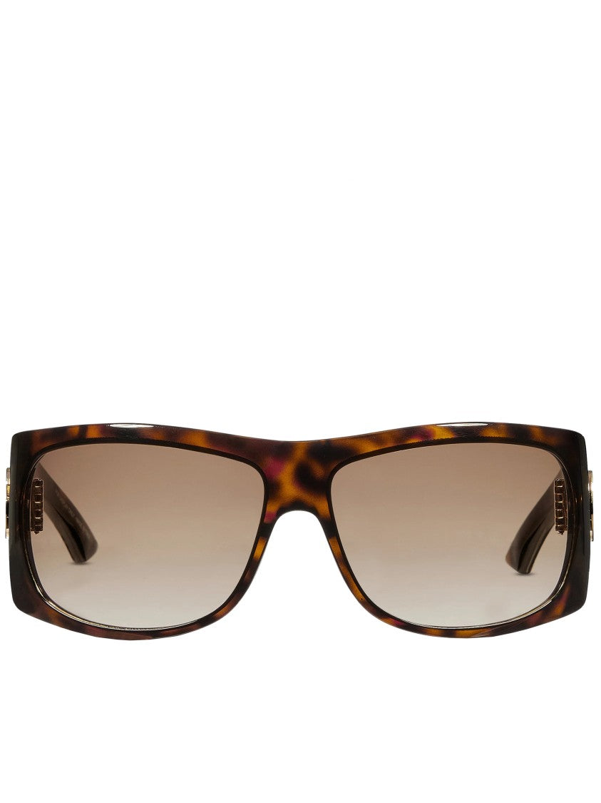 Gucci Brown Rectangular Tortoiseshell Double-G Logo Sunglasses