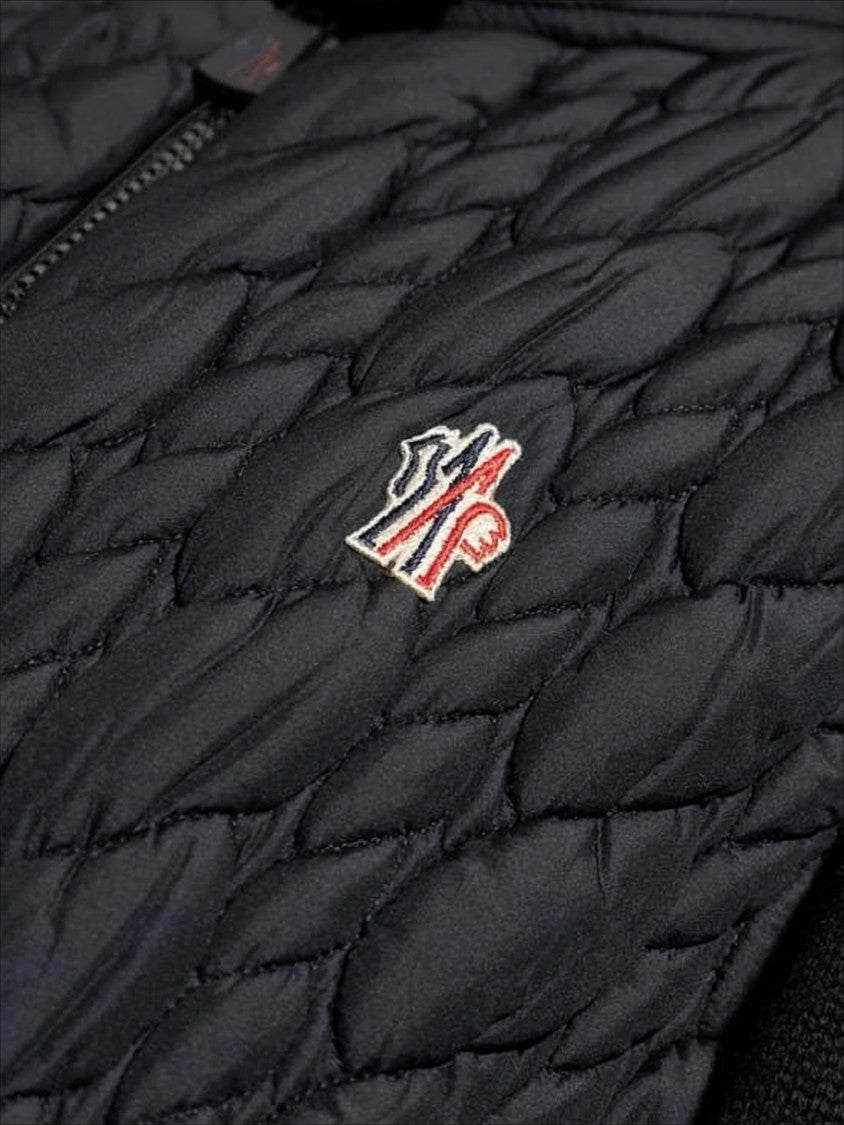 Moncler Quilted Nylon Front Panel Cardigan With Contrasting Knit Sleeves