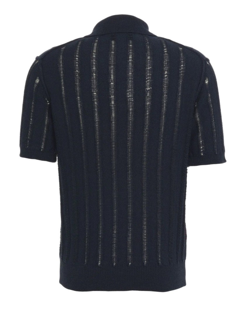 Amaranto Blue Semi-Transparent Polo Sweater With Classic Details