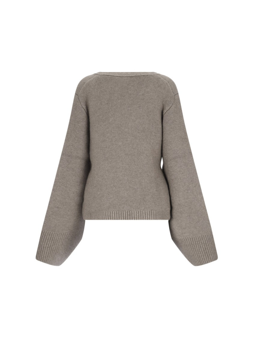 Khaite Relaxed Fit Textured Knit Sweater With Deep V-Neckline