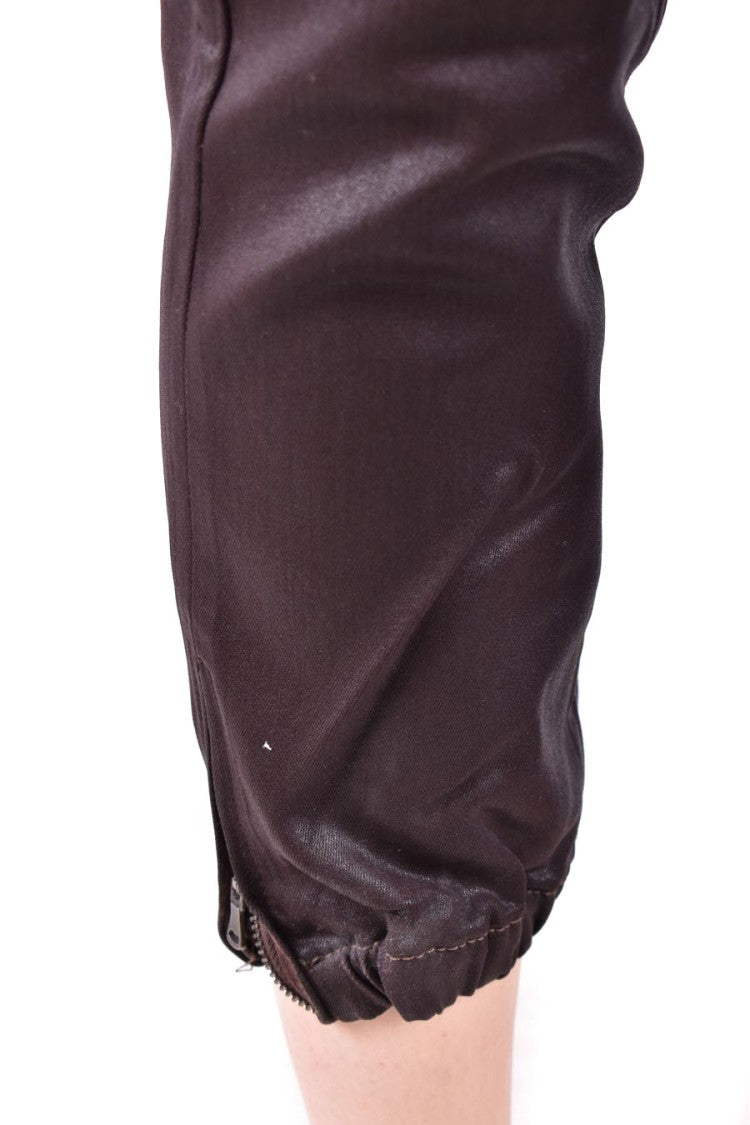 Paige Cropped Coated Brown Tapered Cuffs Pants